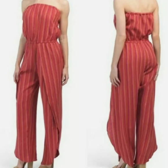 Anthro Drew Striped Strapless Flowy Jumpsuit - Picture 1 of 8